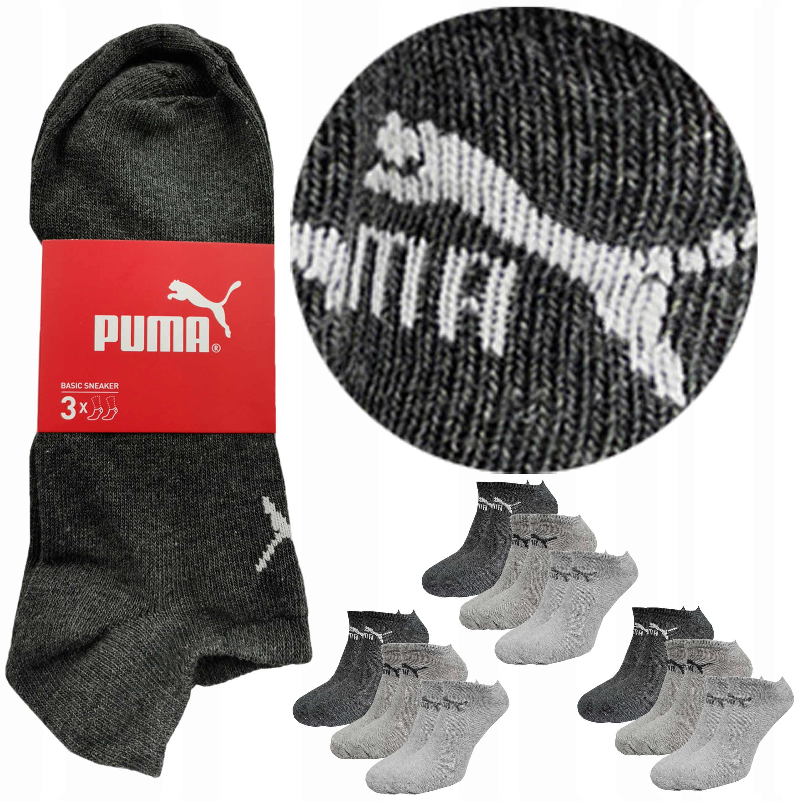 Členkové Ponožky Puma Unisex Bavlna 3x3 Pak GREY 35/38