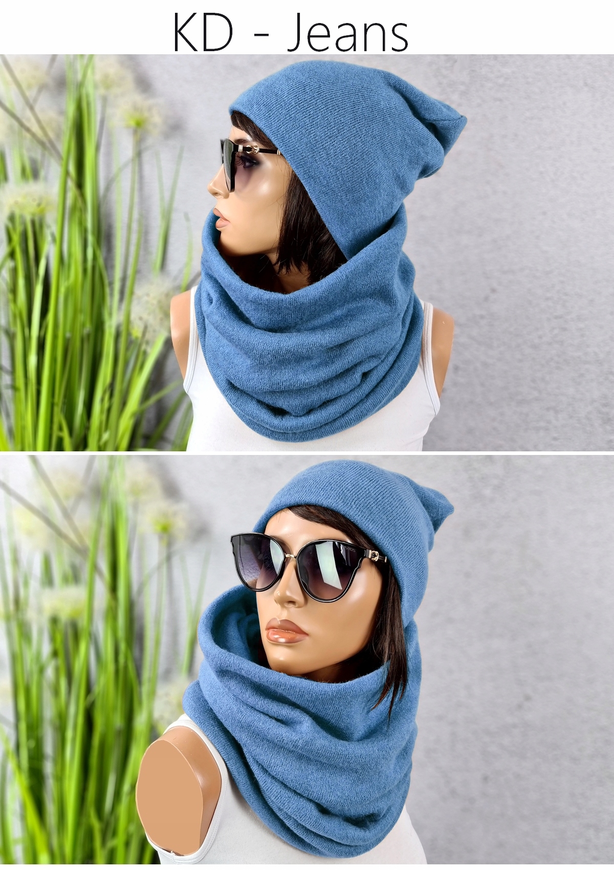 CIEPŁY Komplet CZAPKA + KOMIN GŁADKI MODNE KOLORY Rozmiar uniwersalny