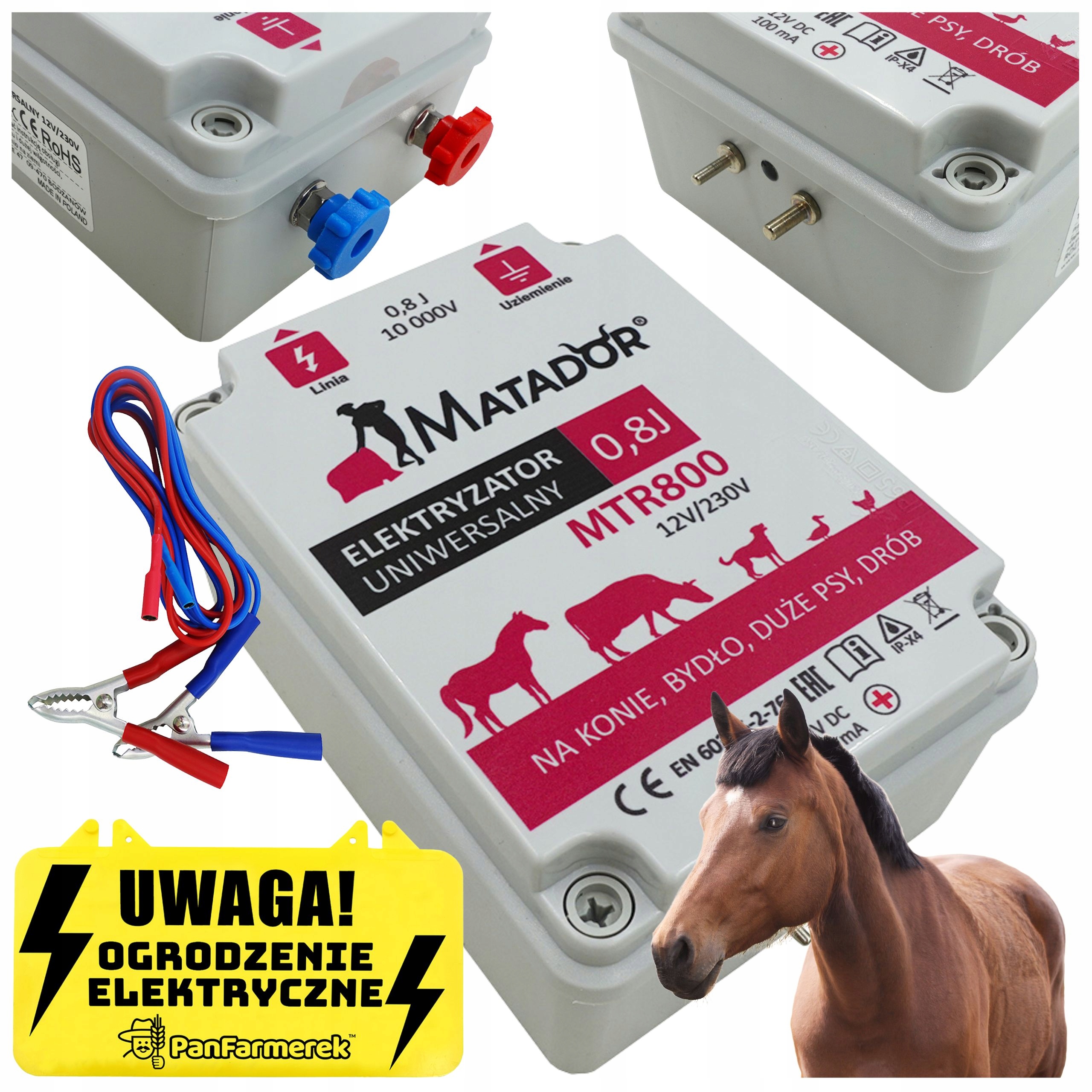 Elektryzator Uniwersalny 0,8J Pastuch Elektryczny 12V/230 Na Konie Bydło