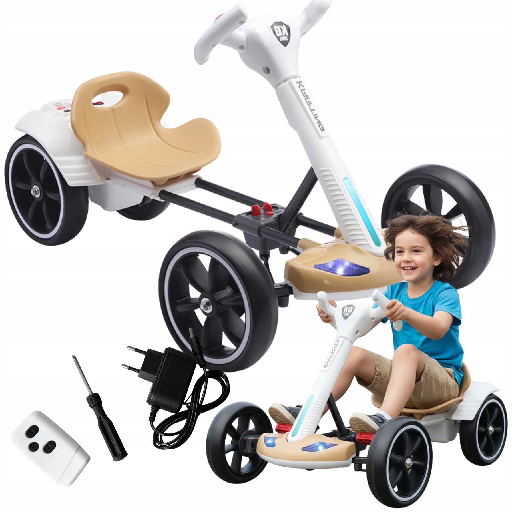 Elektryczny gokart jeździk na akumulator dźwięk muzyka regulacja pilot