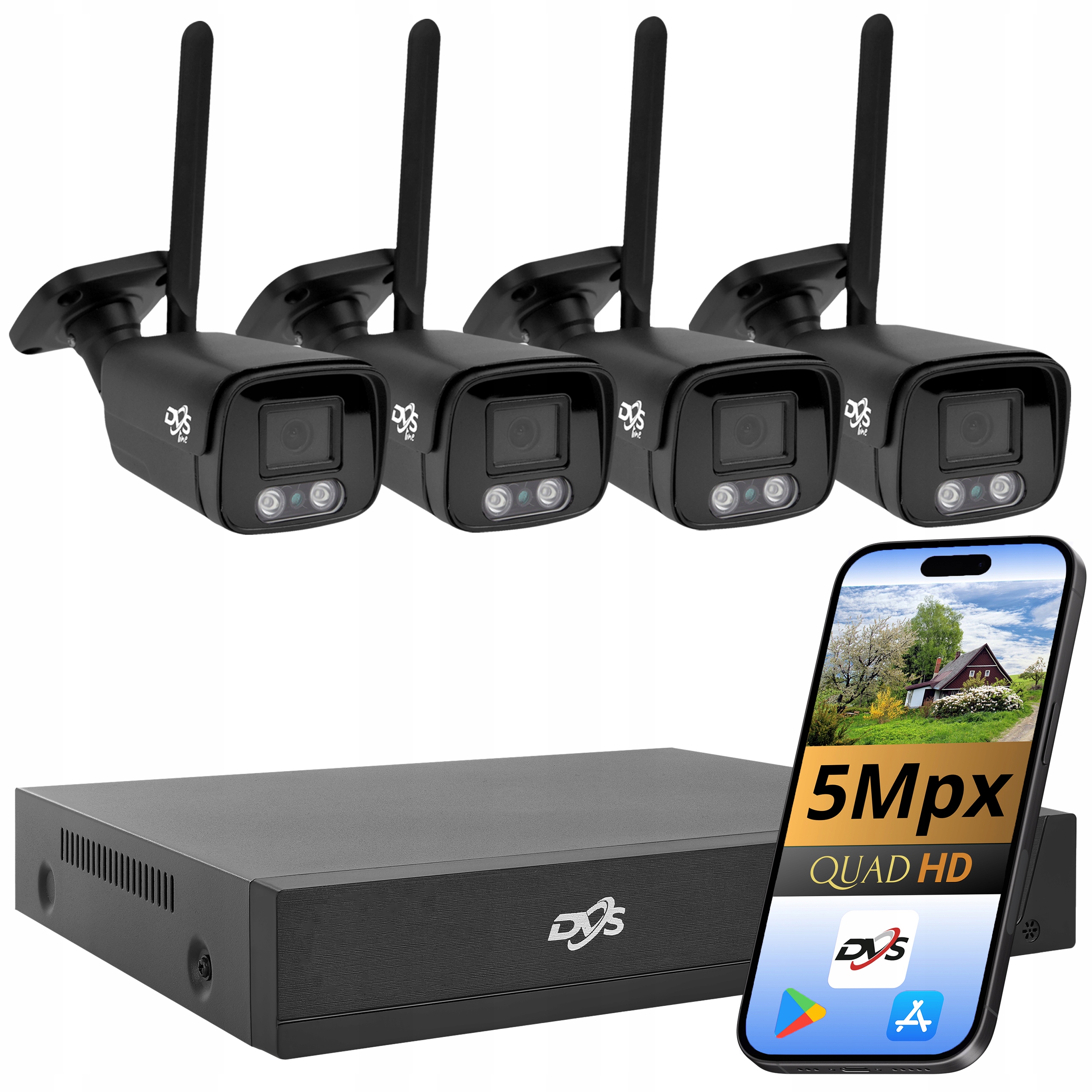 Sada Kamer Ip Wifi Monitorování 4 Bezdrátové Kamery Dvs Černá Tuba 5Mpx