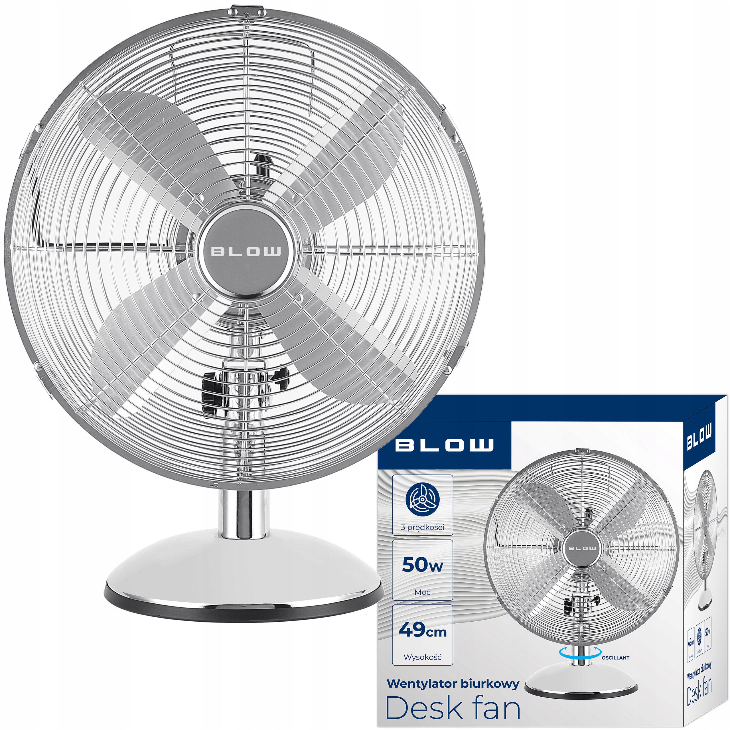 Stolní Ventilátor Stolní Stojanový Větráček Kovový Silný 50W Tichý 30CM