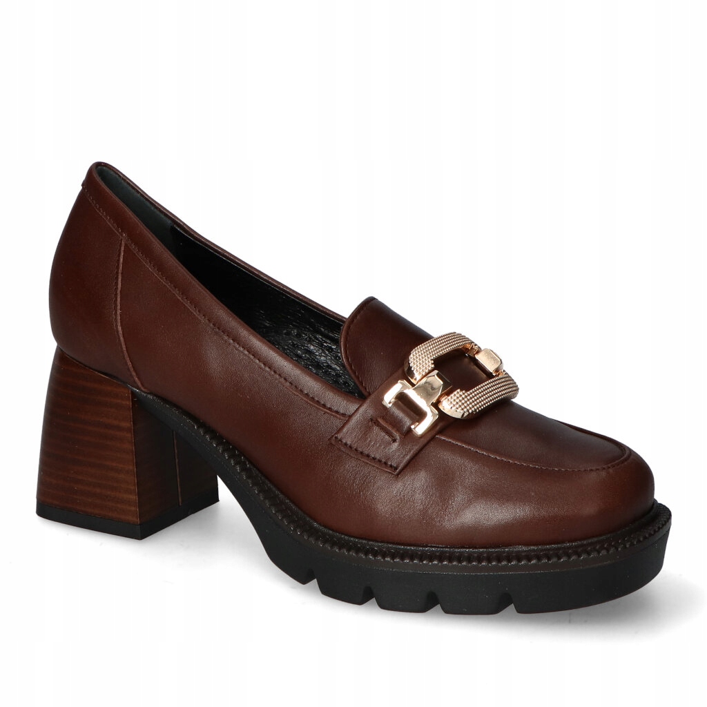 Dámské polobotky na podpatku Boty Filipczyk Hnědé lico s ozdobou 36