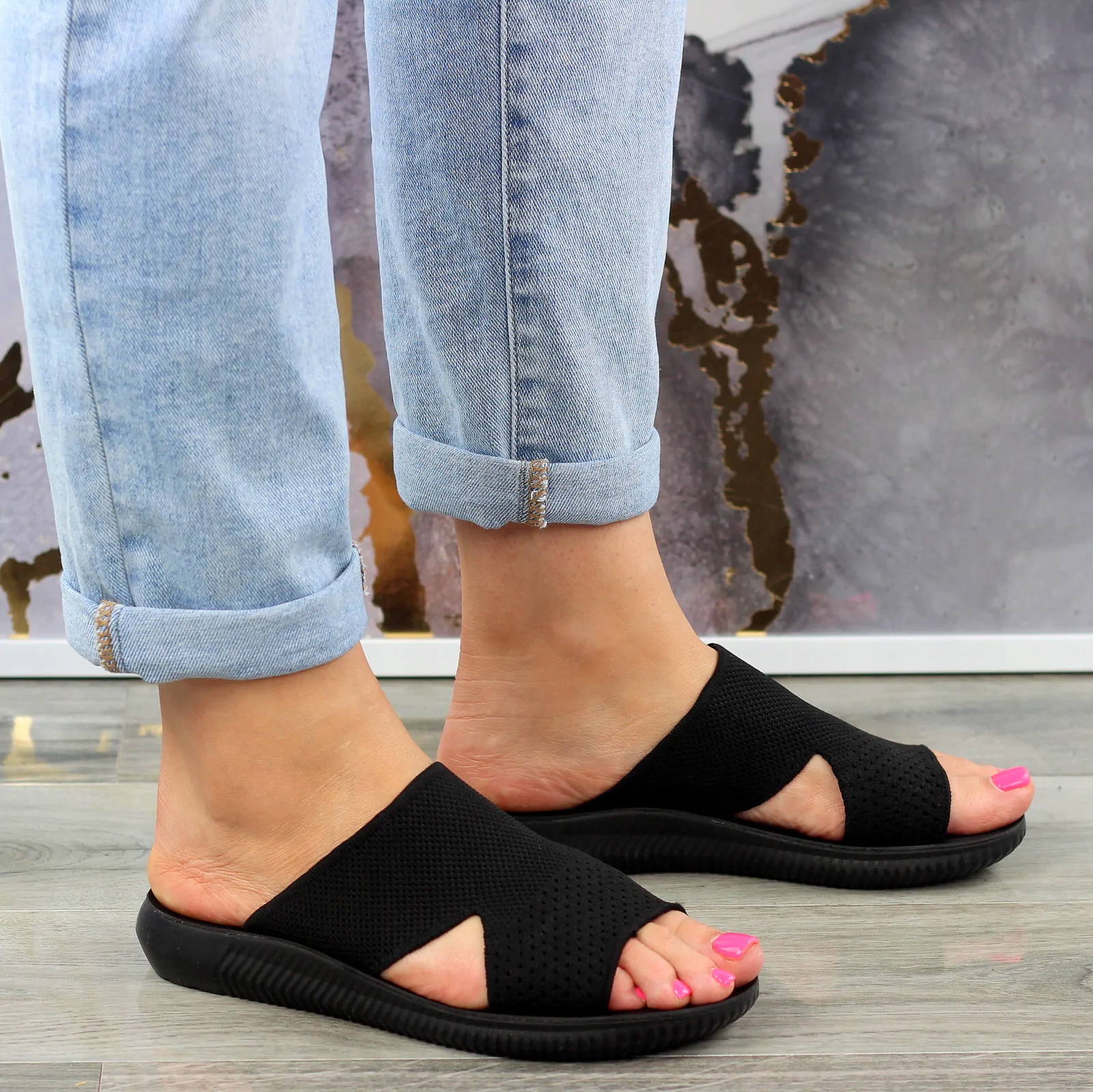 WYGODNE CZARNE SPORTOWE ELASTYCZNE KLAPKI DAMSKIE Rozmiar 39