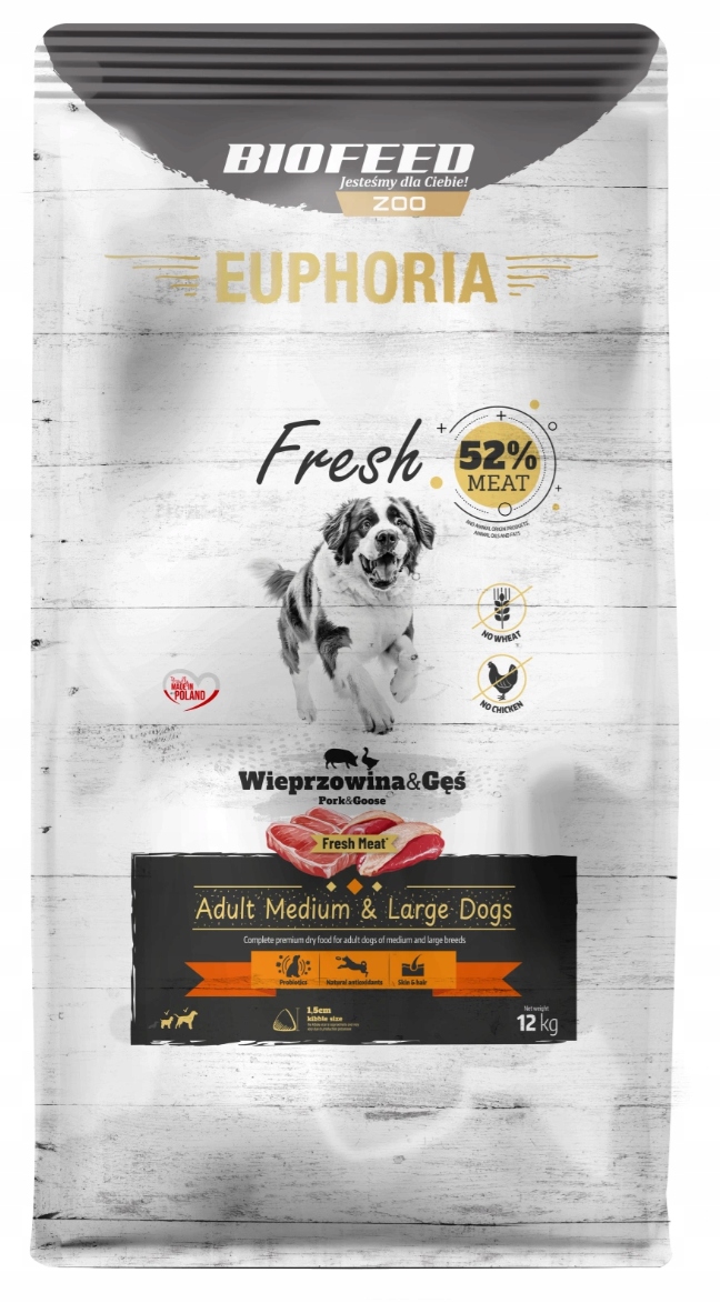 Biofeed Euphoria Fresh karma Premium dla psów z wieprzowiną i gęsią 12 kg