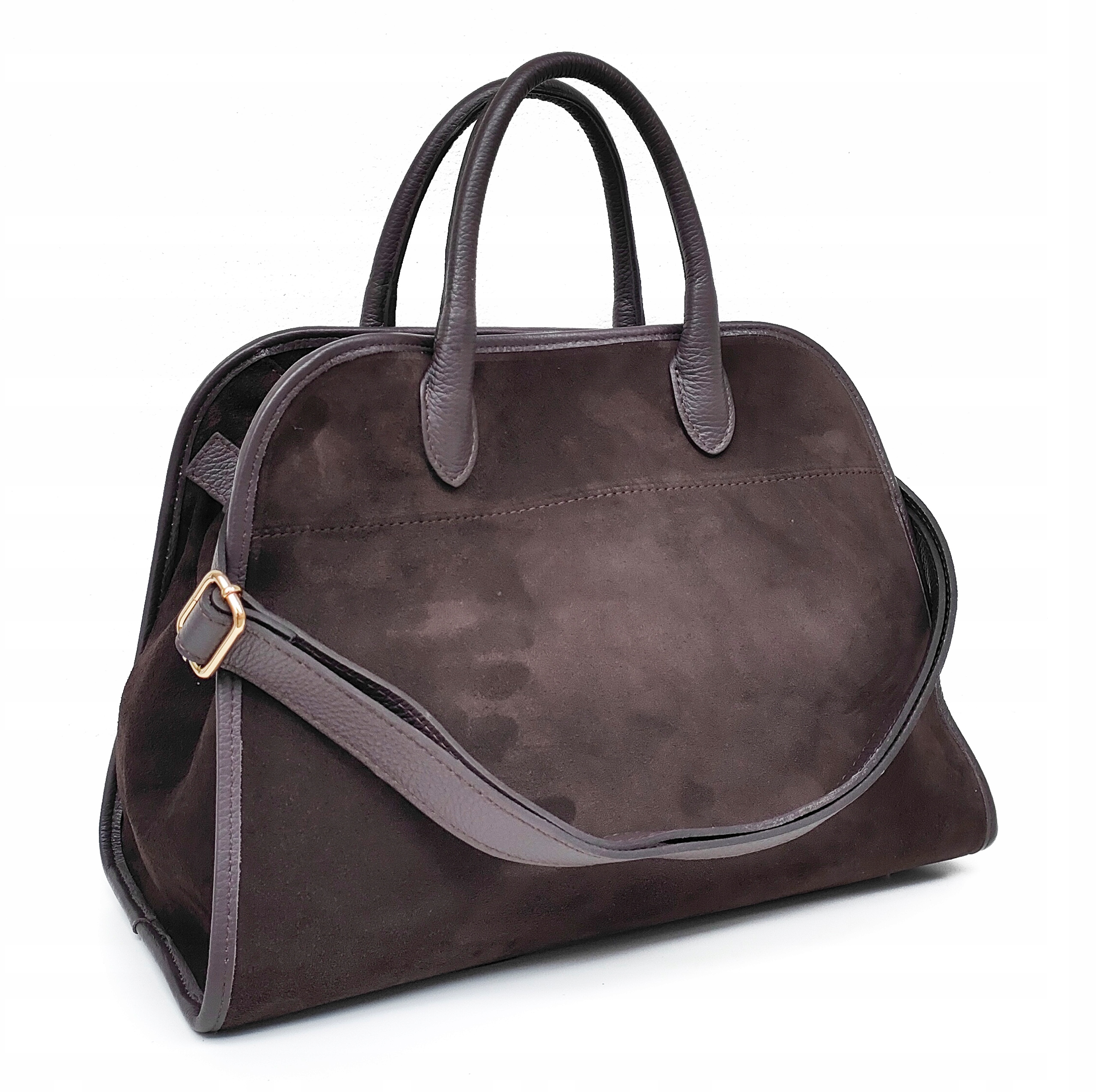 Semišová kabelka kufřík z přírodní kůže, hnědá, čokoládová