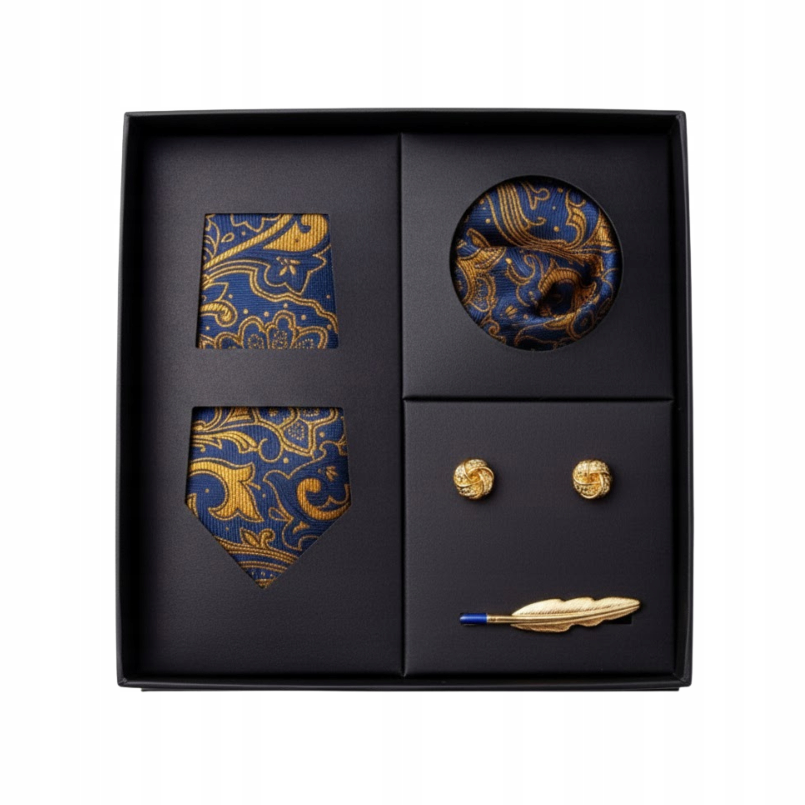 Dárková Sada Pánská kravata Kapesníček Sponky Zlaté Elegantní Dárek