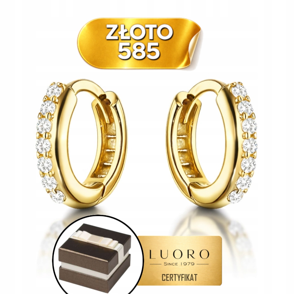 Náušnice Zlaté 585 14K Kroužky Se Zirkony Na Kreolu 11 MM Elegantní