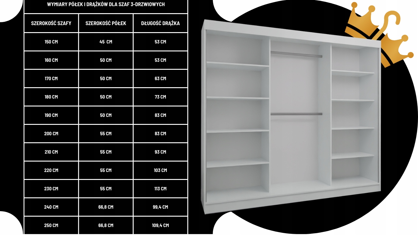 SZAFA PRZESUWNA GARDEROBA ARA 180 CM 3D1L BIAŁA - LACOBEL BIAŁY - LUSTRO Kolekcja NISKA LINIA - LACOBEL-LUSTRO-LACOBEL