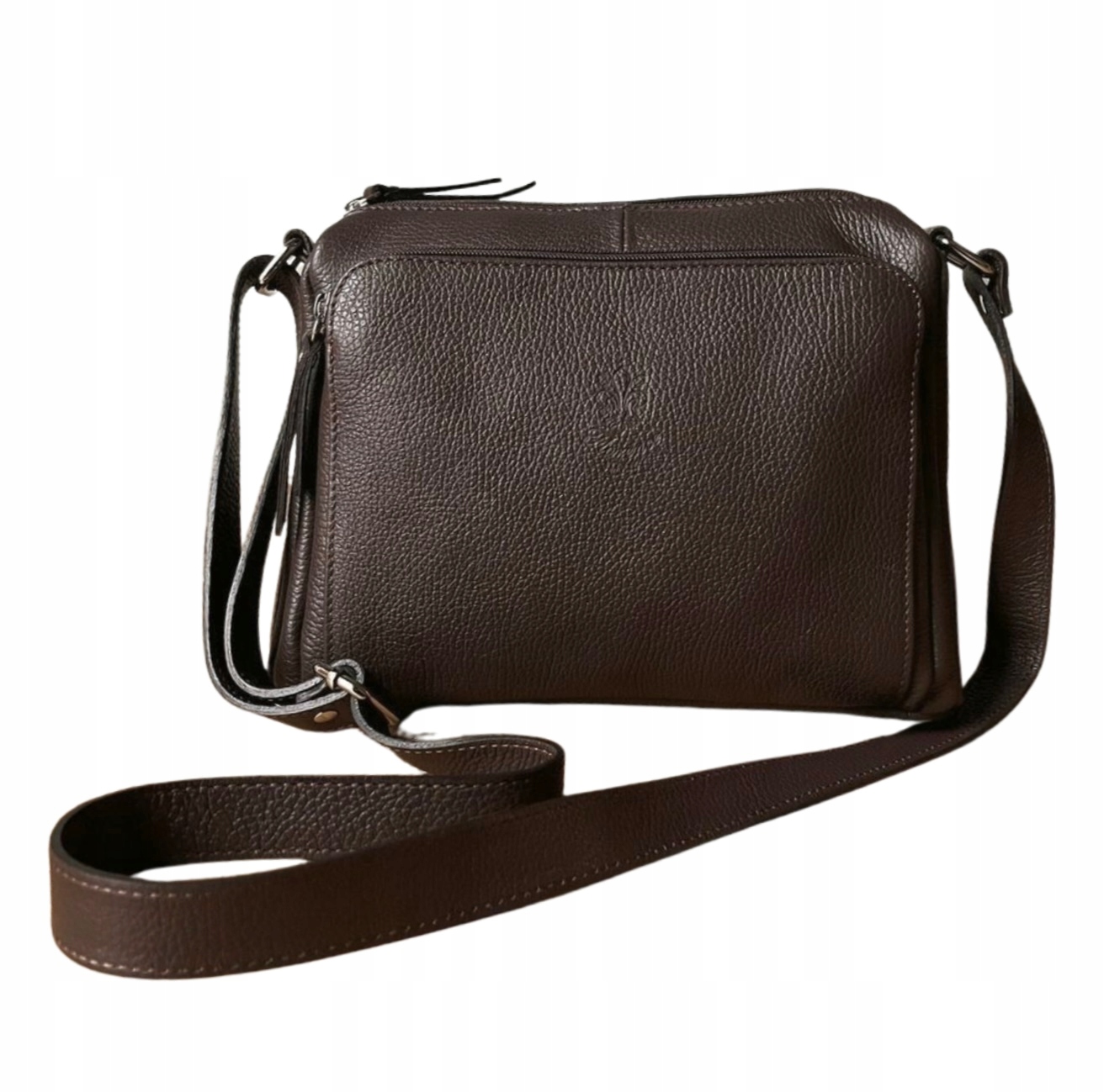 Czekoladowa Torebka Skóra Naturalna Włoska Skórzana Listonoszka Brązowa