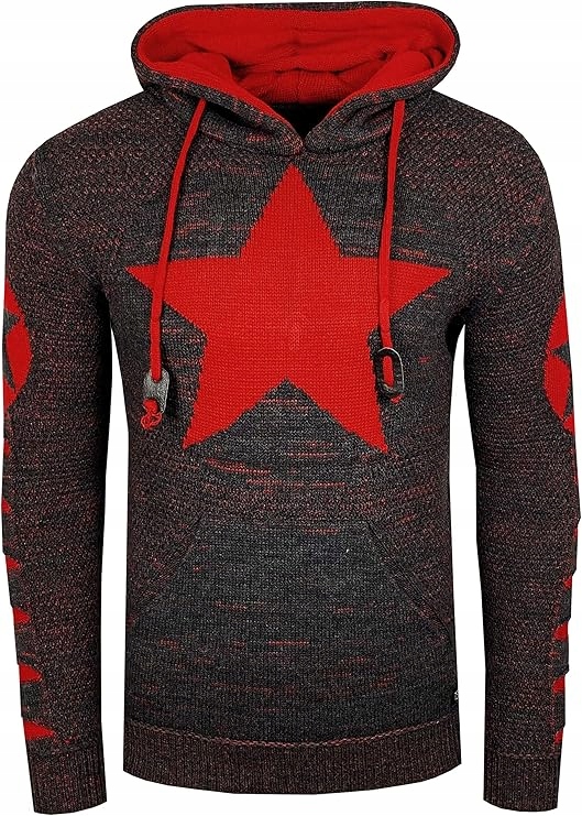 Pánský svetr s kapucí Klokanka Silný Teplý Hvězda L