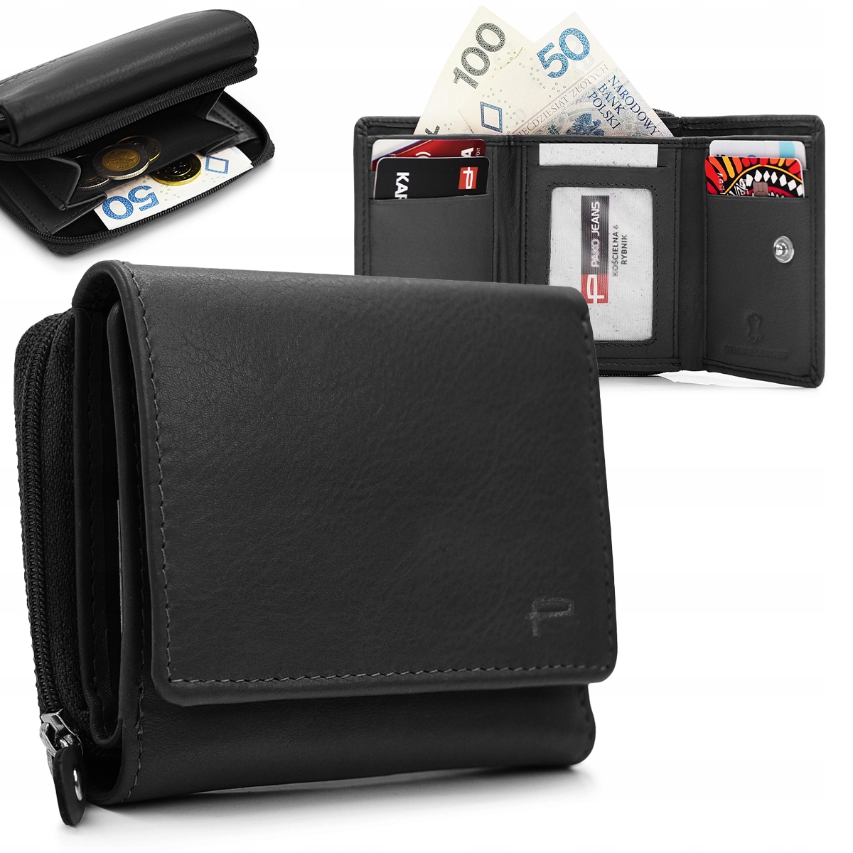 Portfel Męski Damski Skórzany Rfid Klasyczny Pojemny Czarny MIDI Pako Jeans