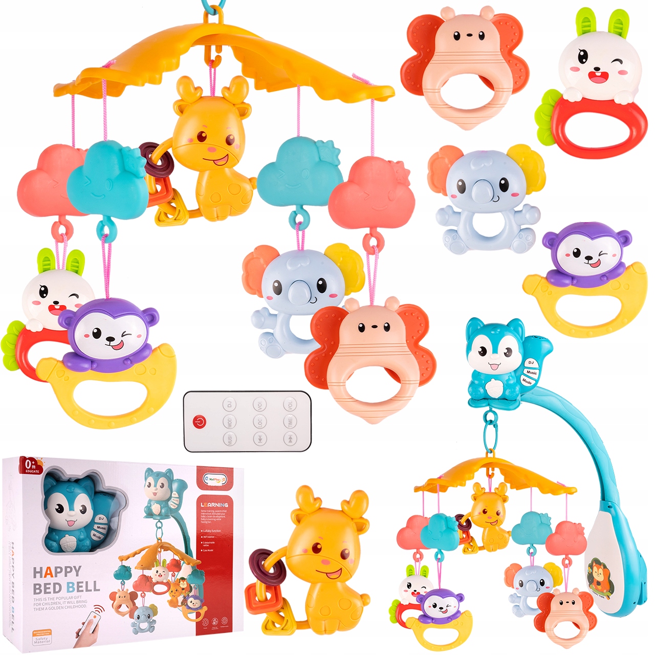 KARUZELA DO ŁÓŻECZKA DLA DZIECI Z PROJEKTOIREM I PILOTEM GRZECHOTKI