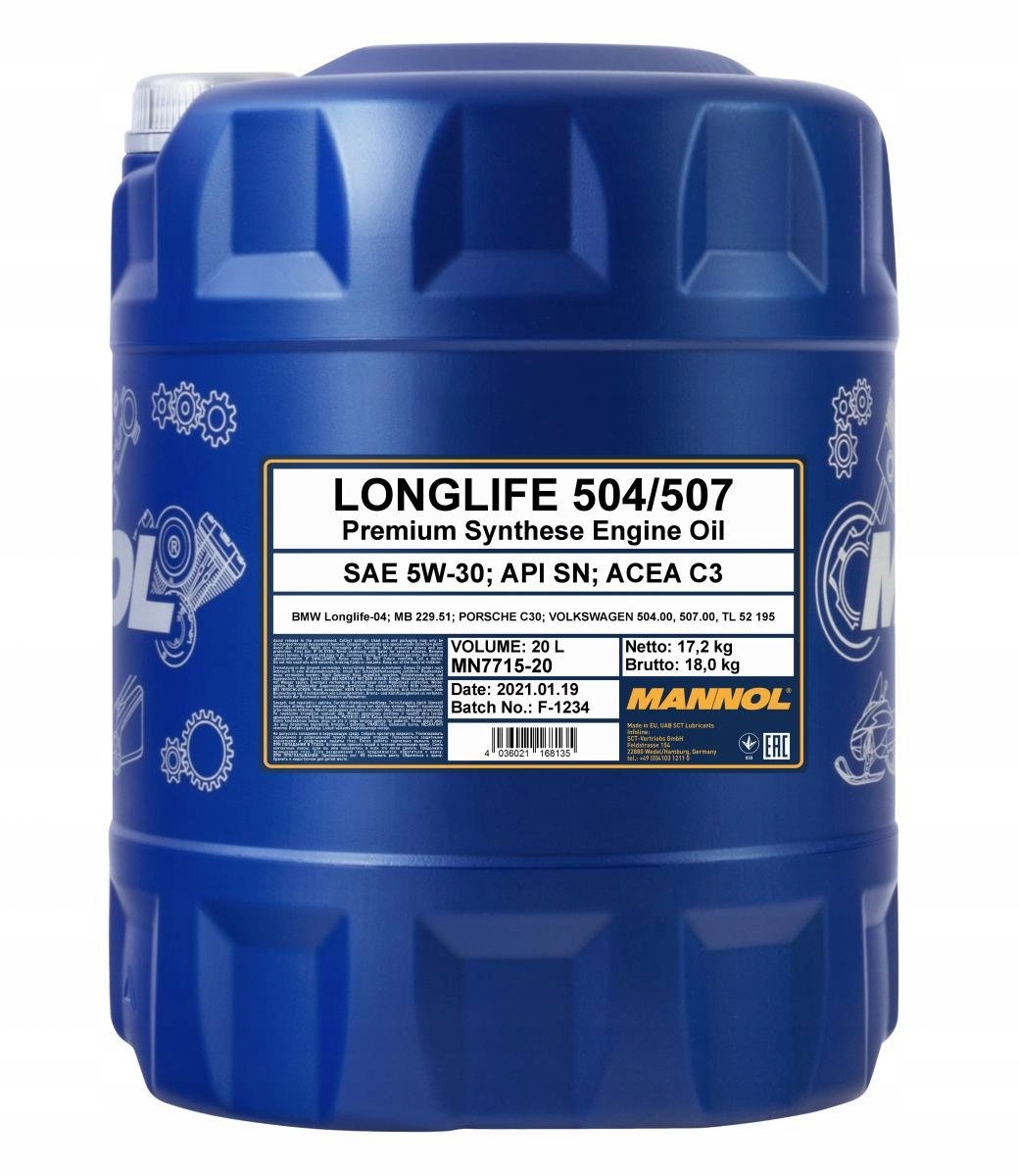 MANNOL 5W30 20L. MN7715-20 LONGLIFE 504/507