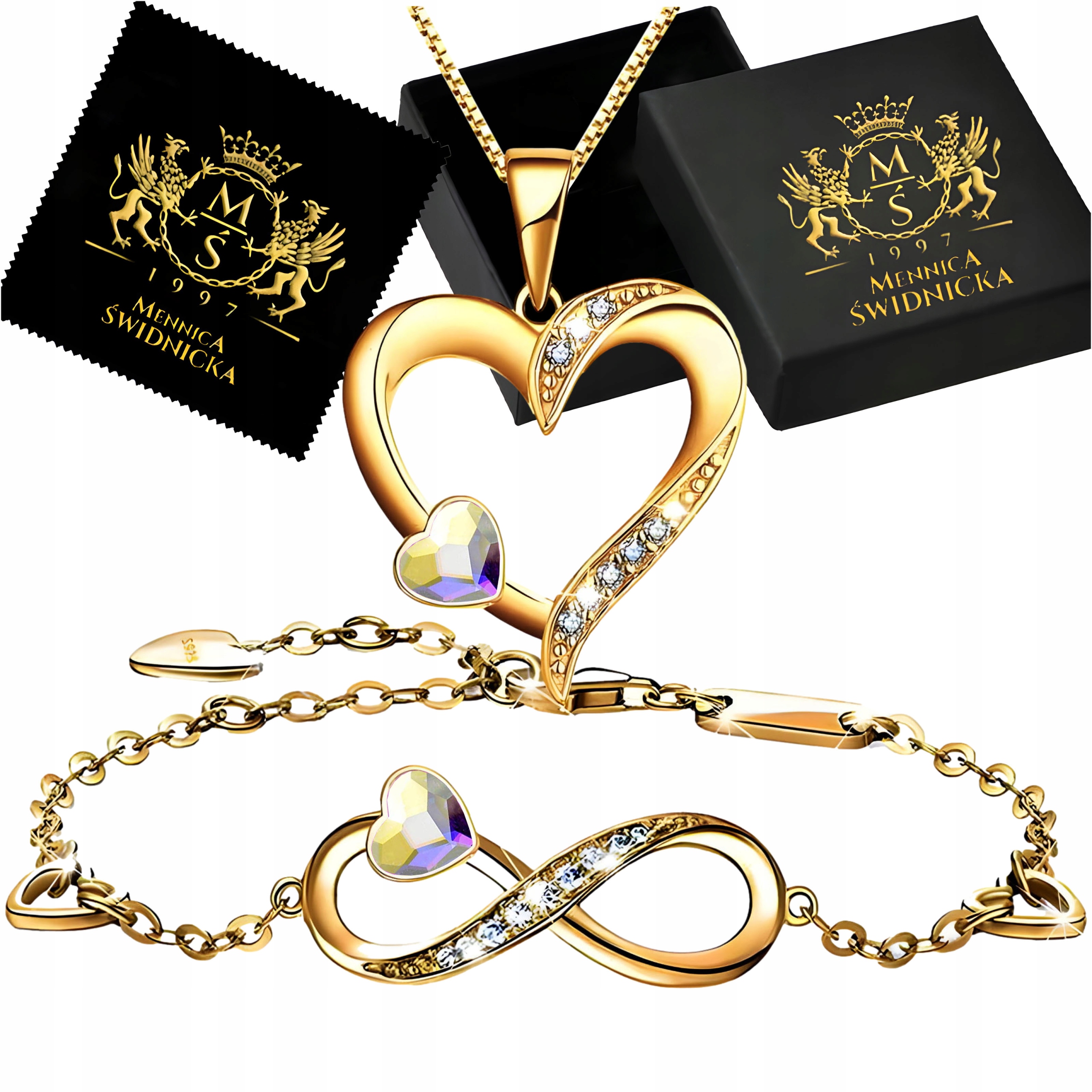 Zlatý set náhrdelníku a náramku se srdcem a nekonečnem Stříbro 925