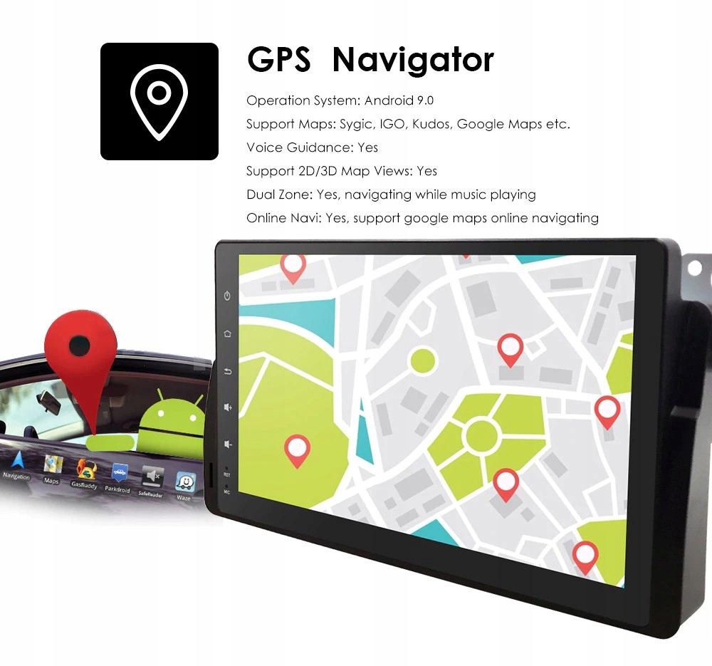 Radio 8" BMW e46 Android 12 GPS 4/64G PL Przekątna ekranu 9