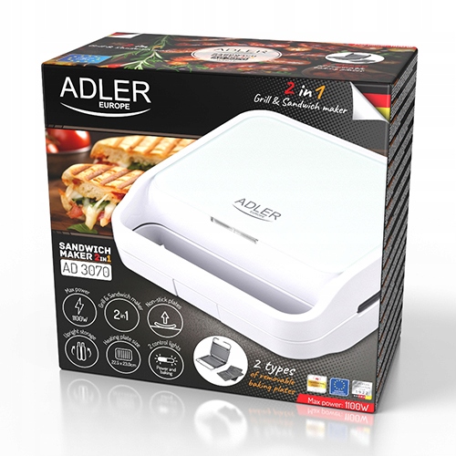 Opiekacz do Kanapek 2 w 1 Adler AD 3070 White 850W