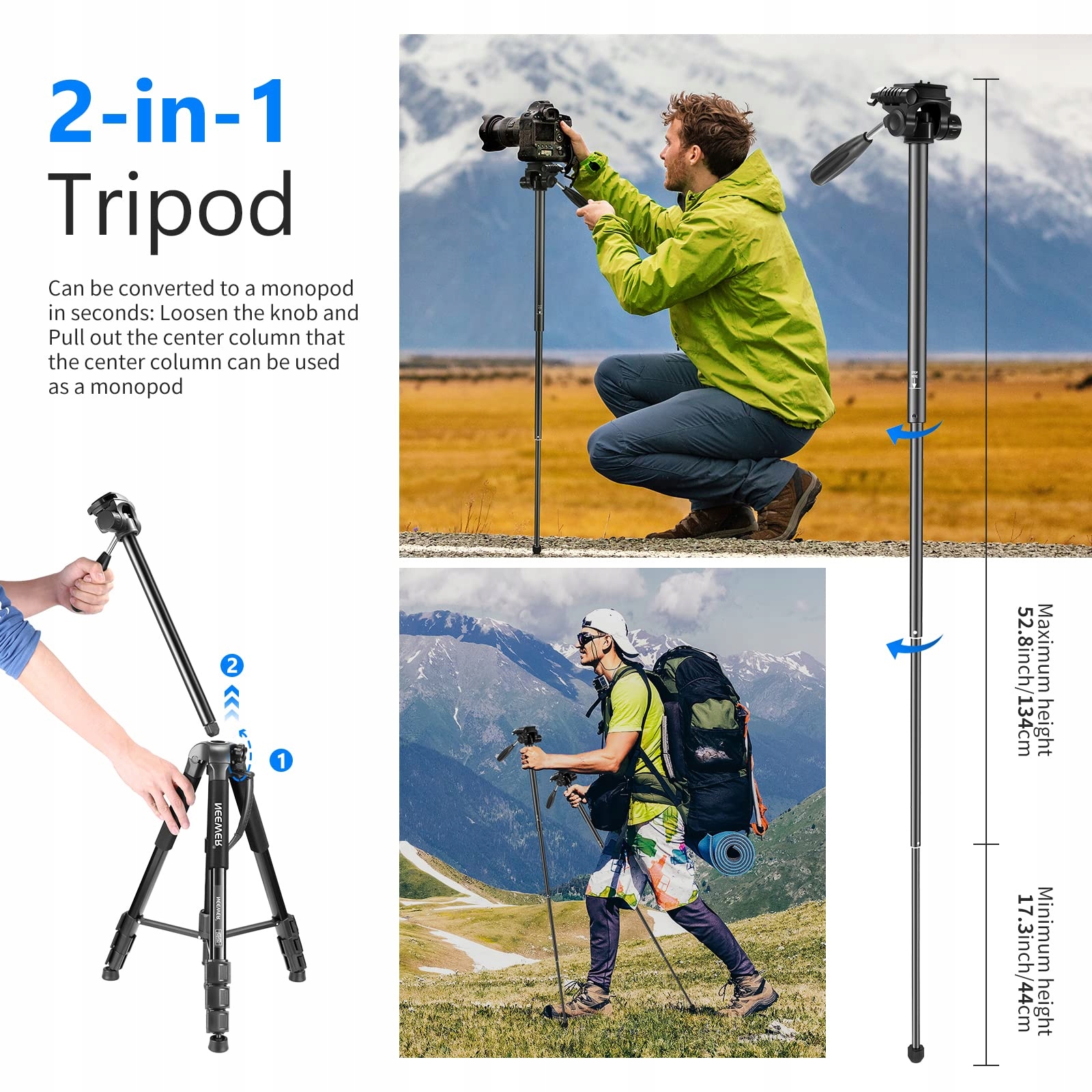 NEEWER Przenośny Statyw Aluminiowy 177cm z Głowicą Panoramiczną do DSLR — miniatura 5