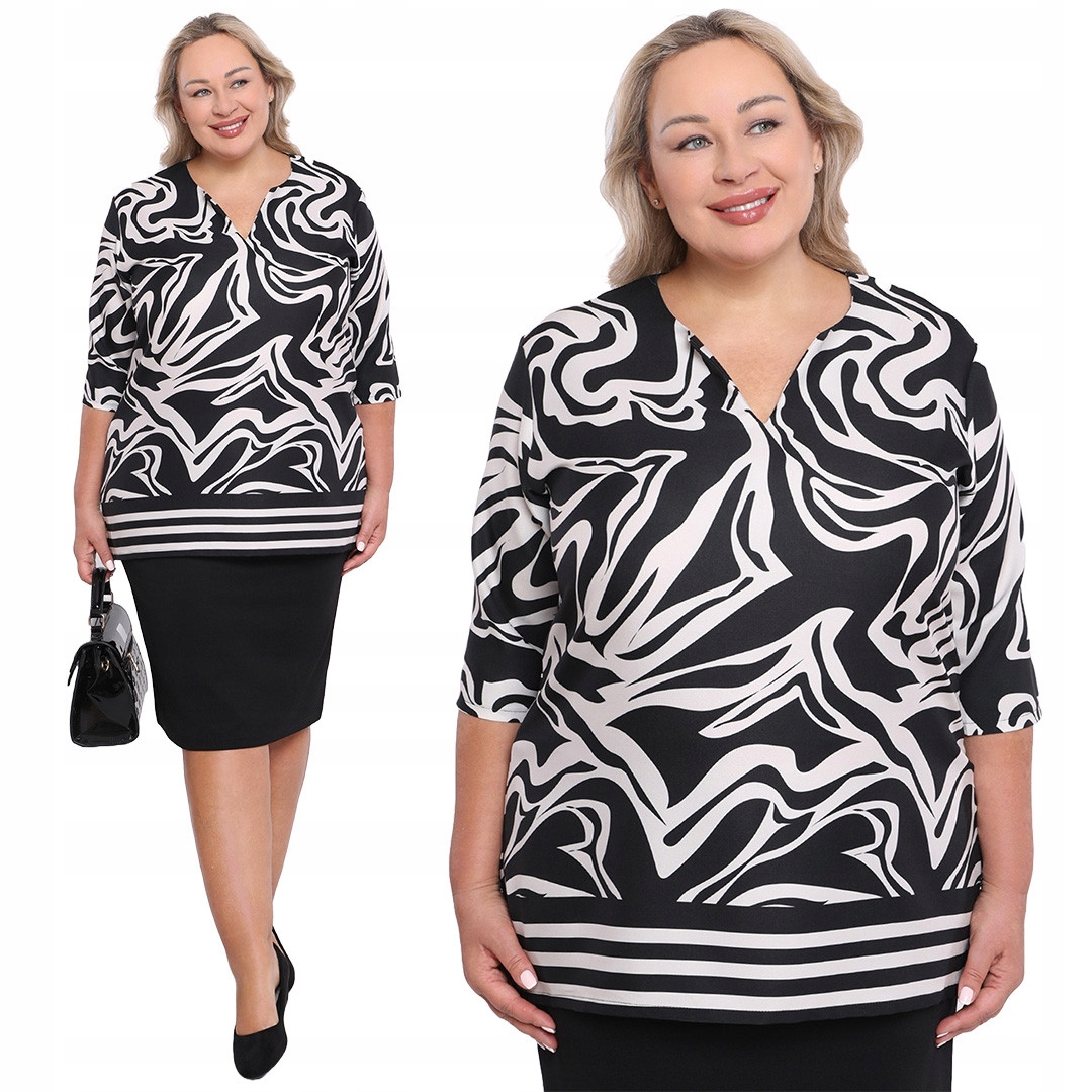 Bílo-černá halenka s plus size vzory velikost 60/62