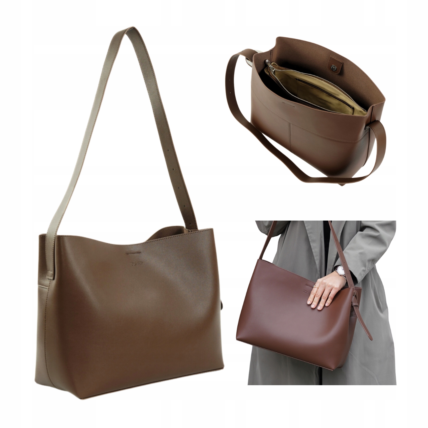 Dámská kožená taška hnědá Solier kabelka přes rameno shopper dárek