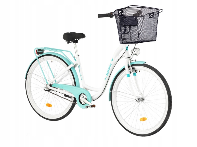 Rower miejski Indiana Moena A3B 28 cali damski Biało-lazurowy Koszyk