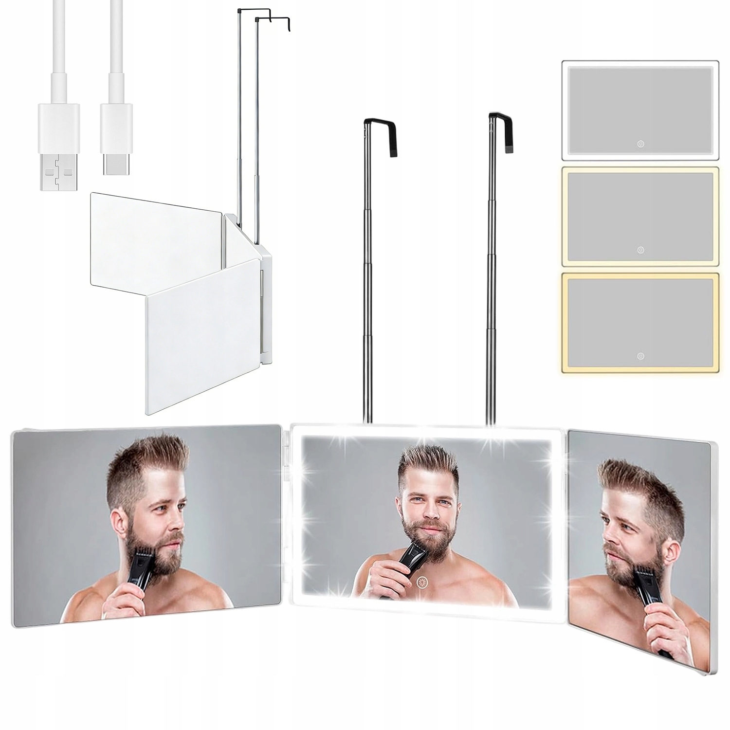 Zrcadlo Z Pravého Skla, 3 Barvy Světla Nabíjené Usb