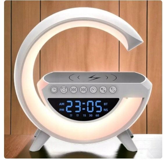 LAMPKA NOCNA LED RGB ŁADOWARKA INDUKCYJNA BLUETOOTH ZEGAR RADIO GŁOŚNIK Kod producenta Lampa, głośnik, ładowarka QI 63184