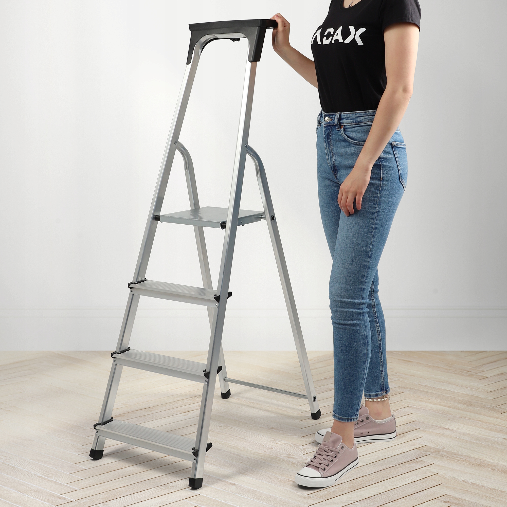 DRABINA ALUMINIOWA DOMOWA 4 STOPNIOWA + HAK Marka Kadax