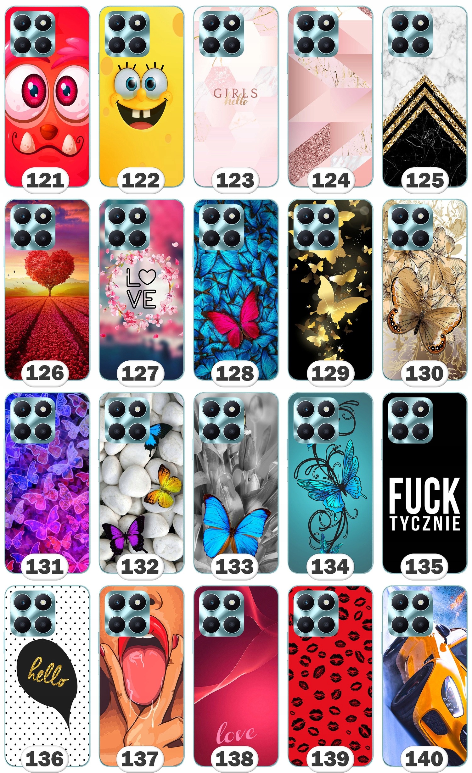 ETUI PLECKI FOTO Case OBUDOWA Pokrowiec JAKOŚĆ WZORY SZKŁO 9H do Honor X6A Typ plecki