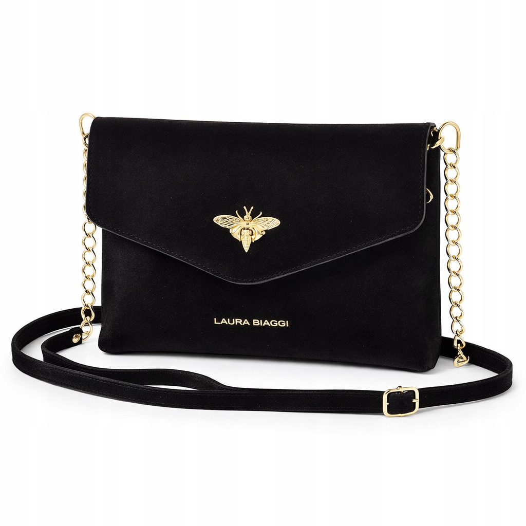 Semišová Kabelka Psaníčko Laura Biaggi elegantní černá přes rameno