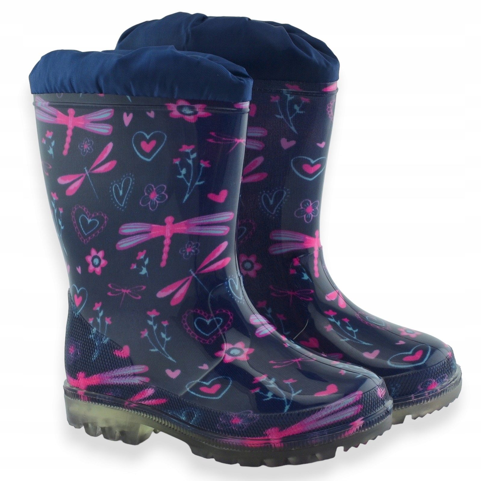 Kalosze dziewczęce PVC ze ściągaczem granatowe z ważką Wojtyłko 5056G r.24