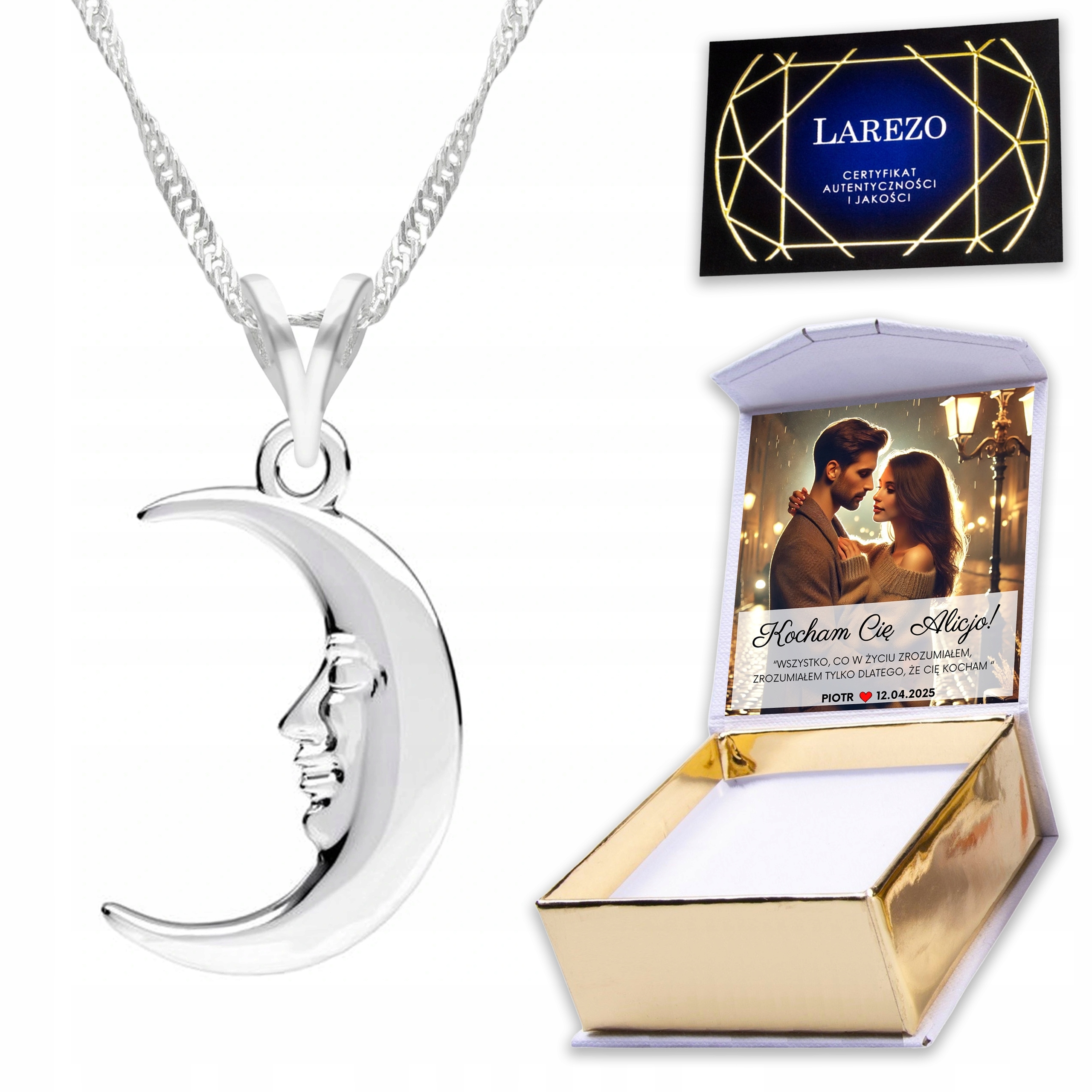 Stříbrný náhrdelník 925 s měsícem Měsíc Noc Vesmír Nebe Potisk