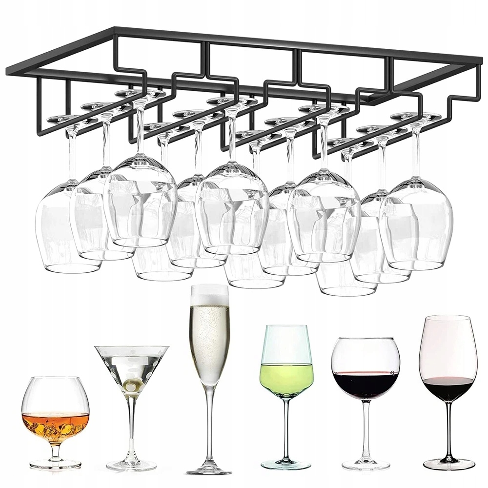 Věšák Na Skleničky Na Víno 4-ŘADÝ Černý Matný Odolný Železný Materiál