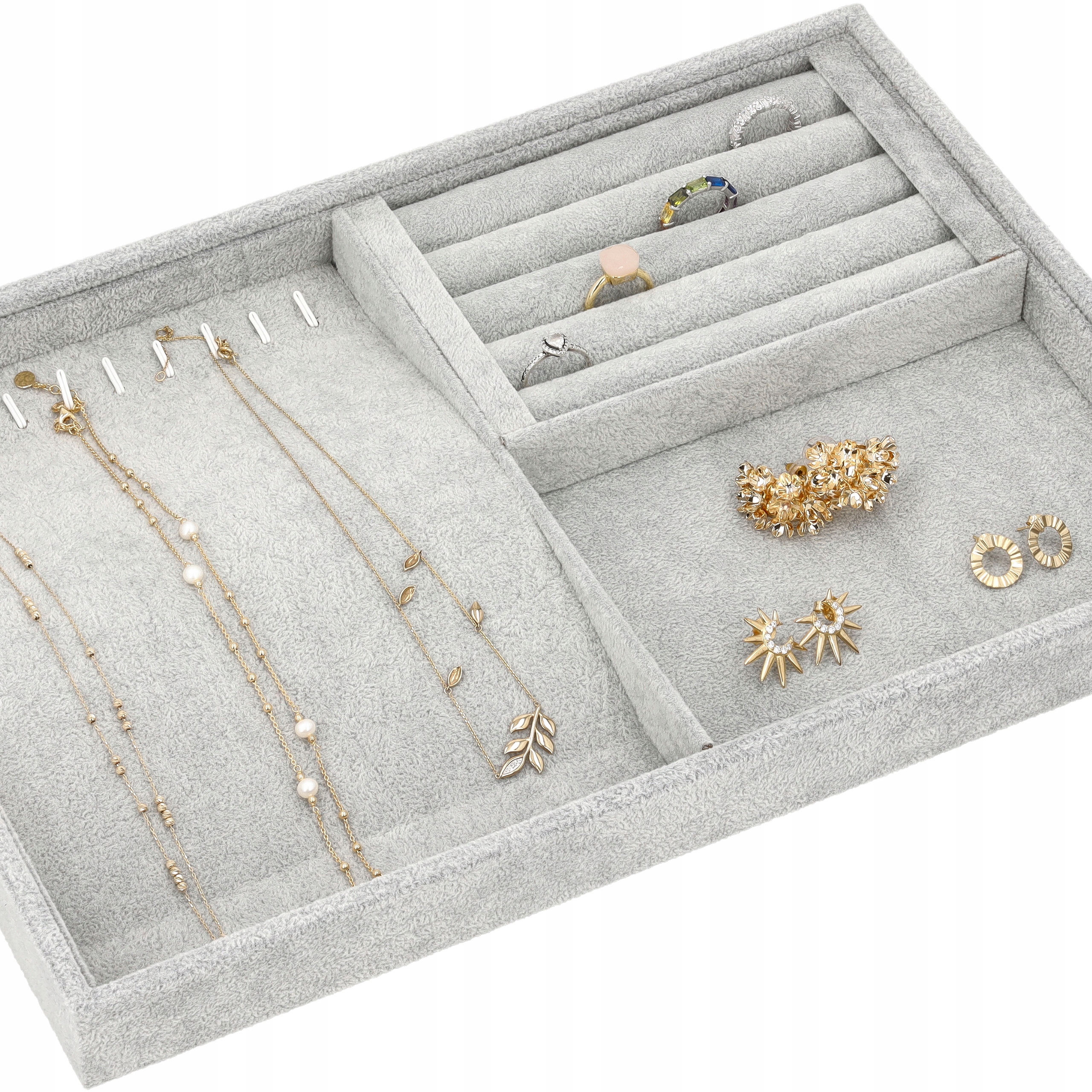 TACA EKSPOZYTOR NA PIERŚCIONKI BRANSOLETKI BIŻUTERIĘ ETUI POJEMNIK Y2 Kolor dominujący szary