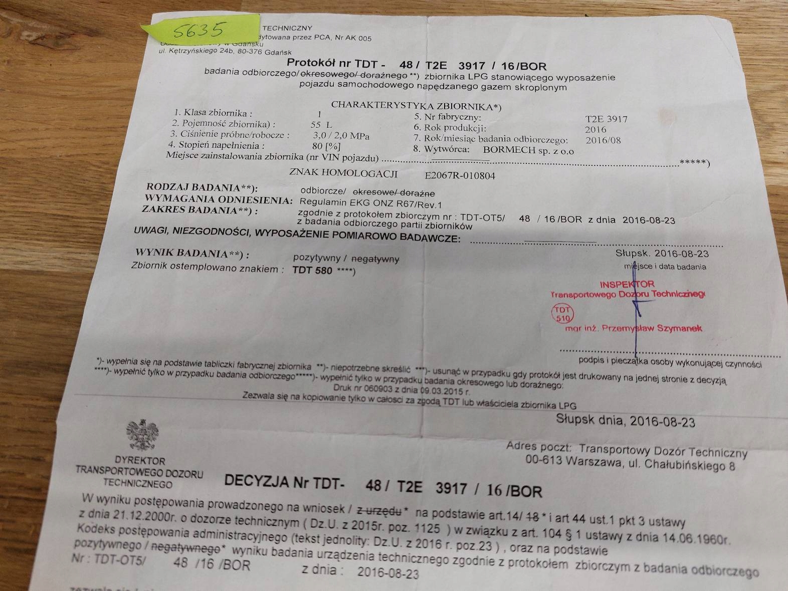 BUTLA GAZOWA ZBIORNIK LPG 55L 2026R ZAWÓR + PAPIER Producent części Bormech