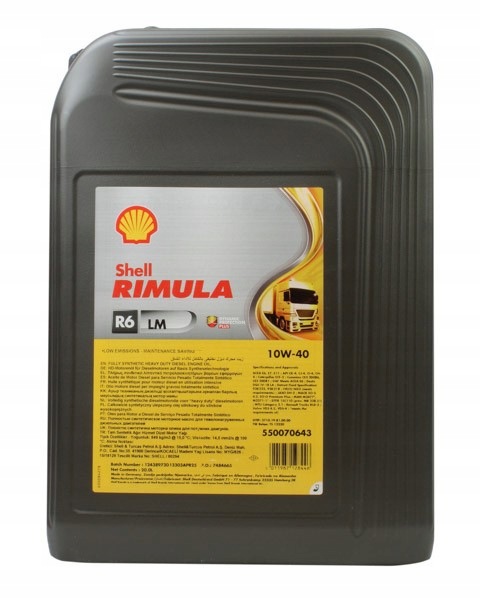 Olej Shell 10W40 20 L Rimula R6 LM Jerry Can Nákladné Automobily