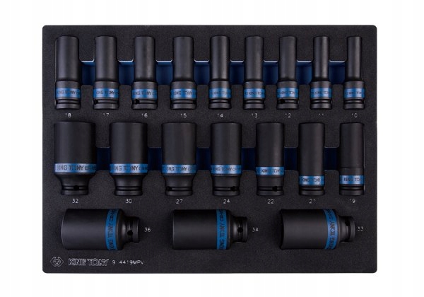 ZESTAW NASADEK UDAROWYCH 1/2 19 cz. DŁUGIE 6-KĄT, 10 - 36mm, WKŁAD Z PIANKI