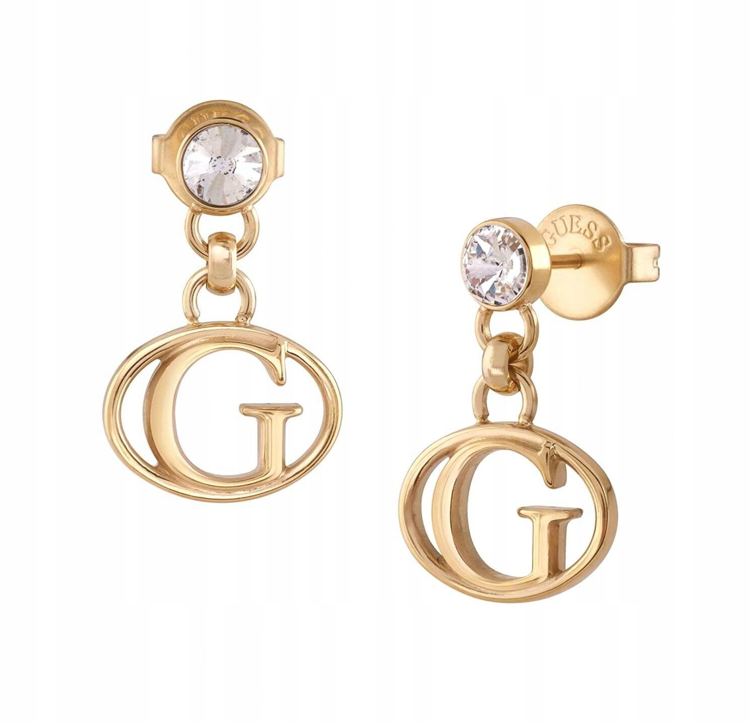 Ocelové Zlaté Závěsné Oválné Náušnice Guess Rivoli JUBE03361JWYGT/U