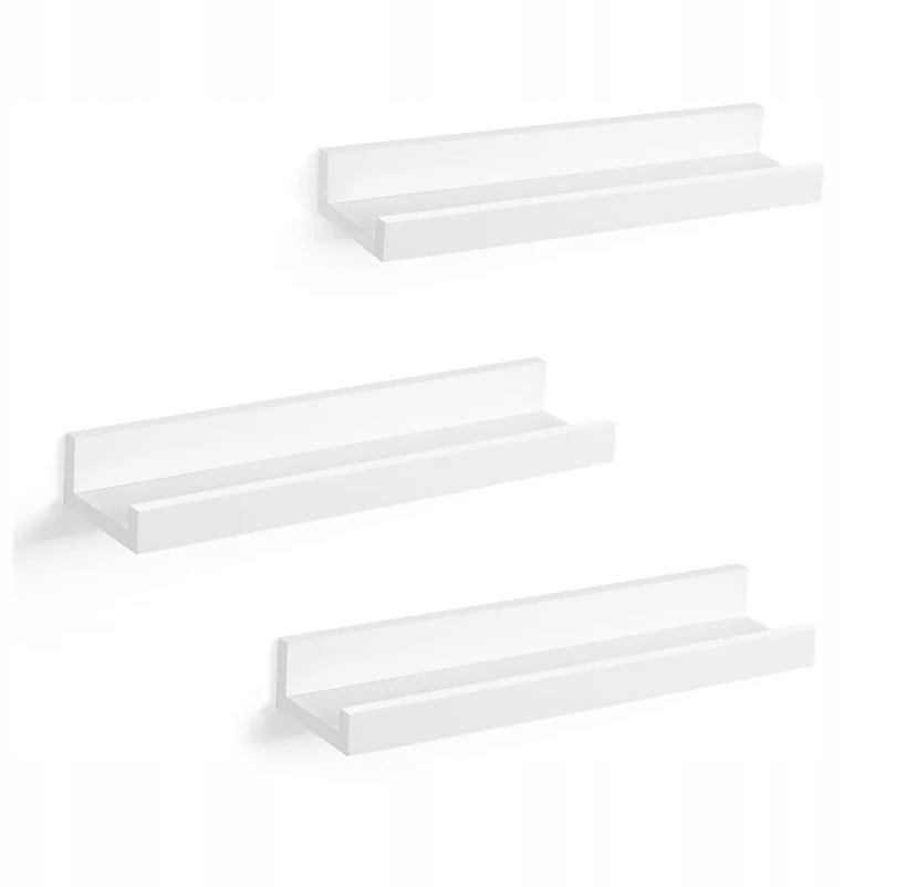 Nástěnné police 3ks plovoucí na rámečky knihy dekorace 38 x 10 cm bílá