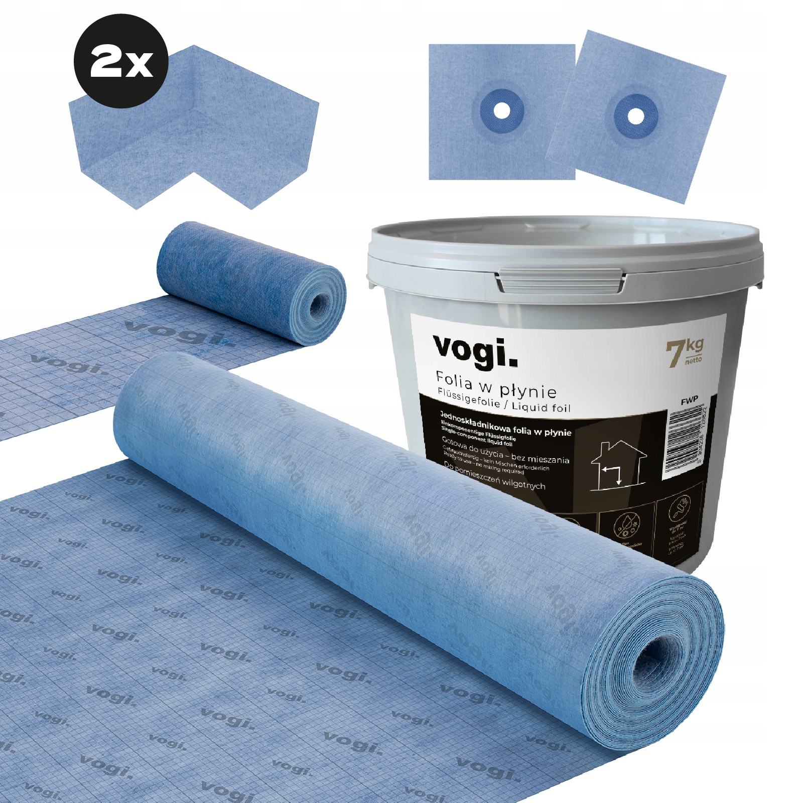 Hydroizolacja łazienki Folia w płynie 7 kg Maty Taśmy Narożniki wewn. Vogi