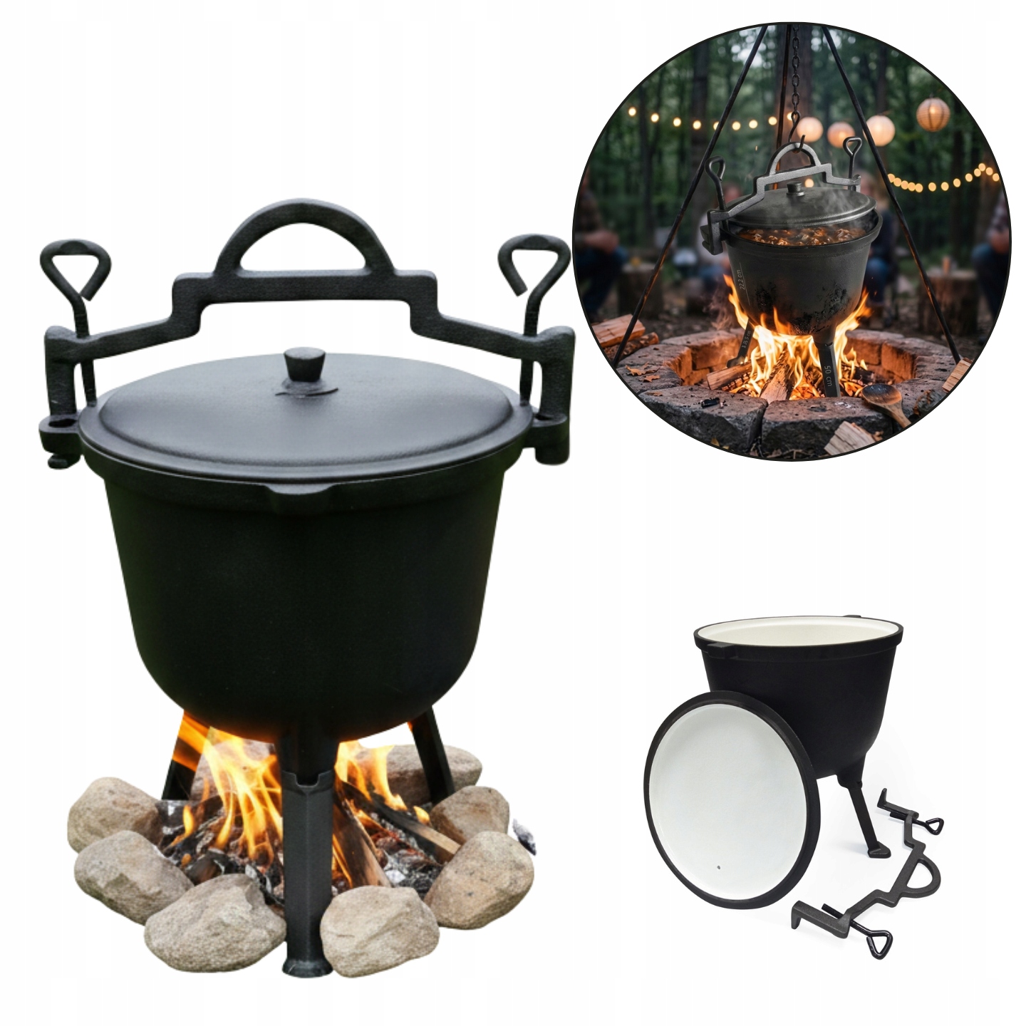 Litinový Smaltovaný Kotlík 10 L, Maďarský Lovecký Hrnec Na Oheň, Gril