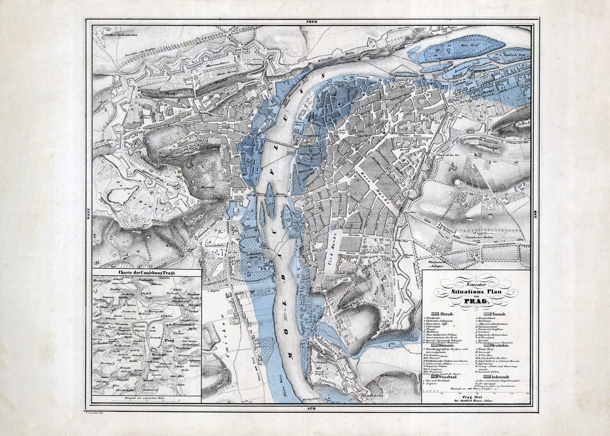 Stara mapa plan Pragi / Praga - Palacky - 1841 - 30x40