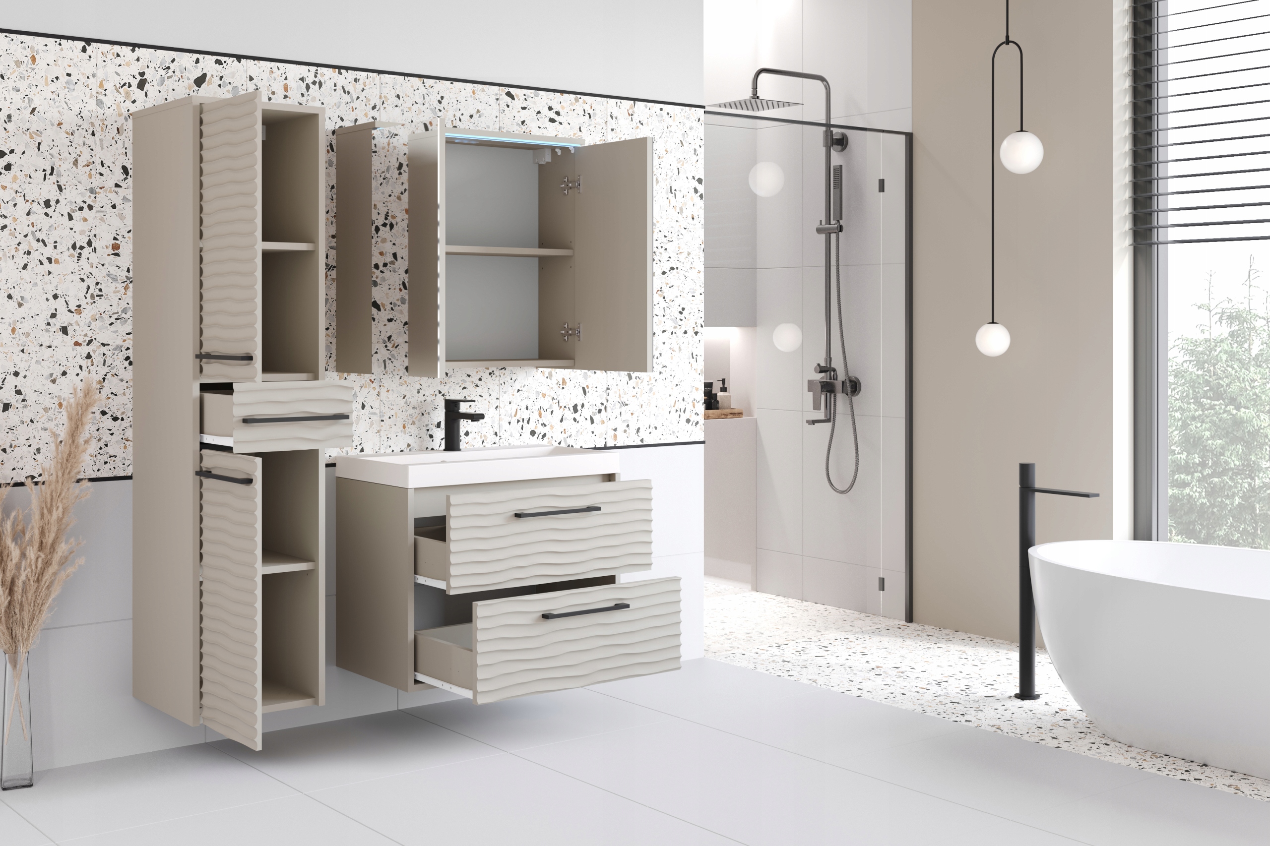 Meble łazienkowe Canada KASZMIROWY BEŻ FALA MDF Marka Bratex