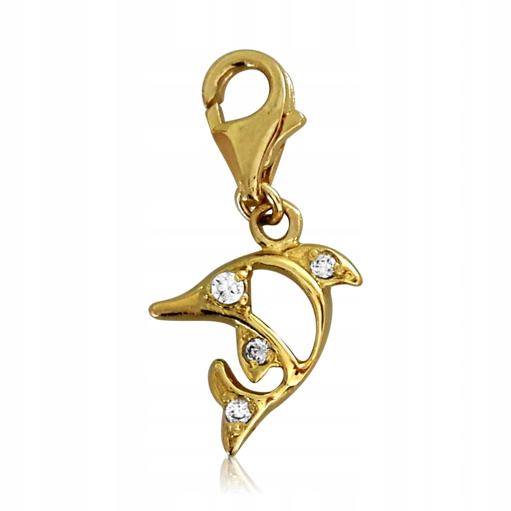 ZŁOTY CHARMS DELFINEK DELFIN ZŁOTO 585 CYRKONIE