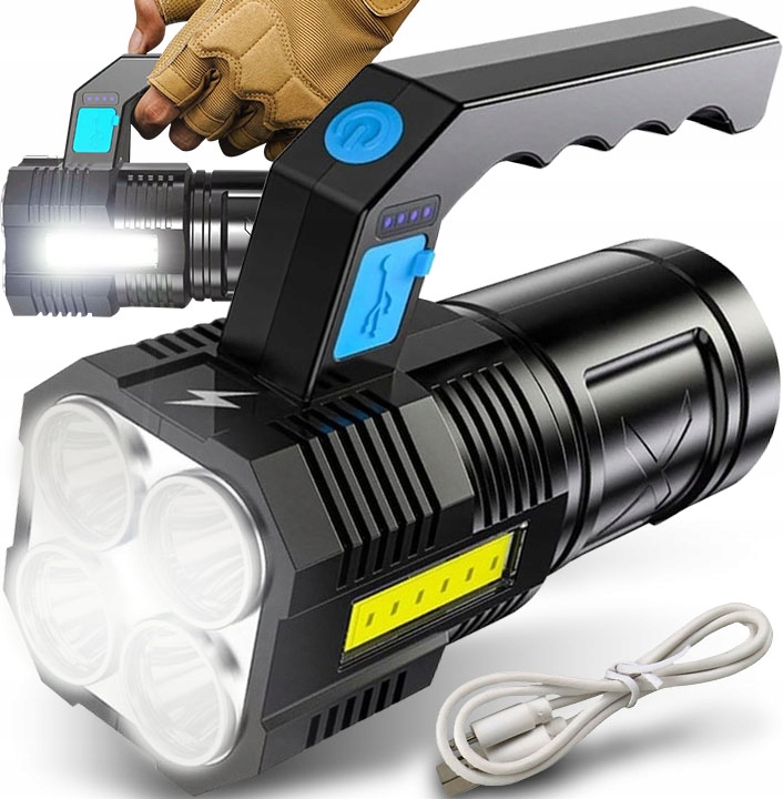 MOCNA AKUMULATOROWA LATARKA WOJSKOWA TAKTYCZNA REFLEKTOR SZPERACZ LED USB