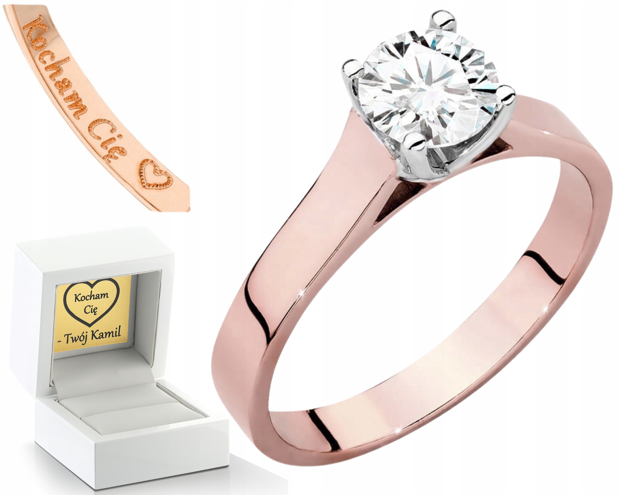 Růžové Zlato Prstýnek S Laboratorním Briliantem 0,70CT 585 Gravírování Obchod