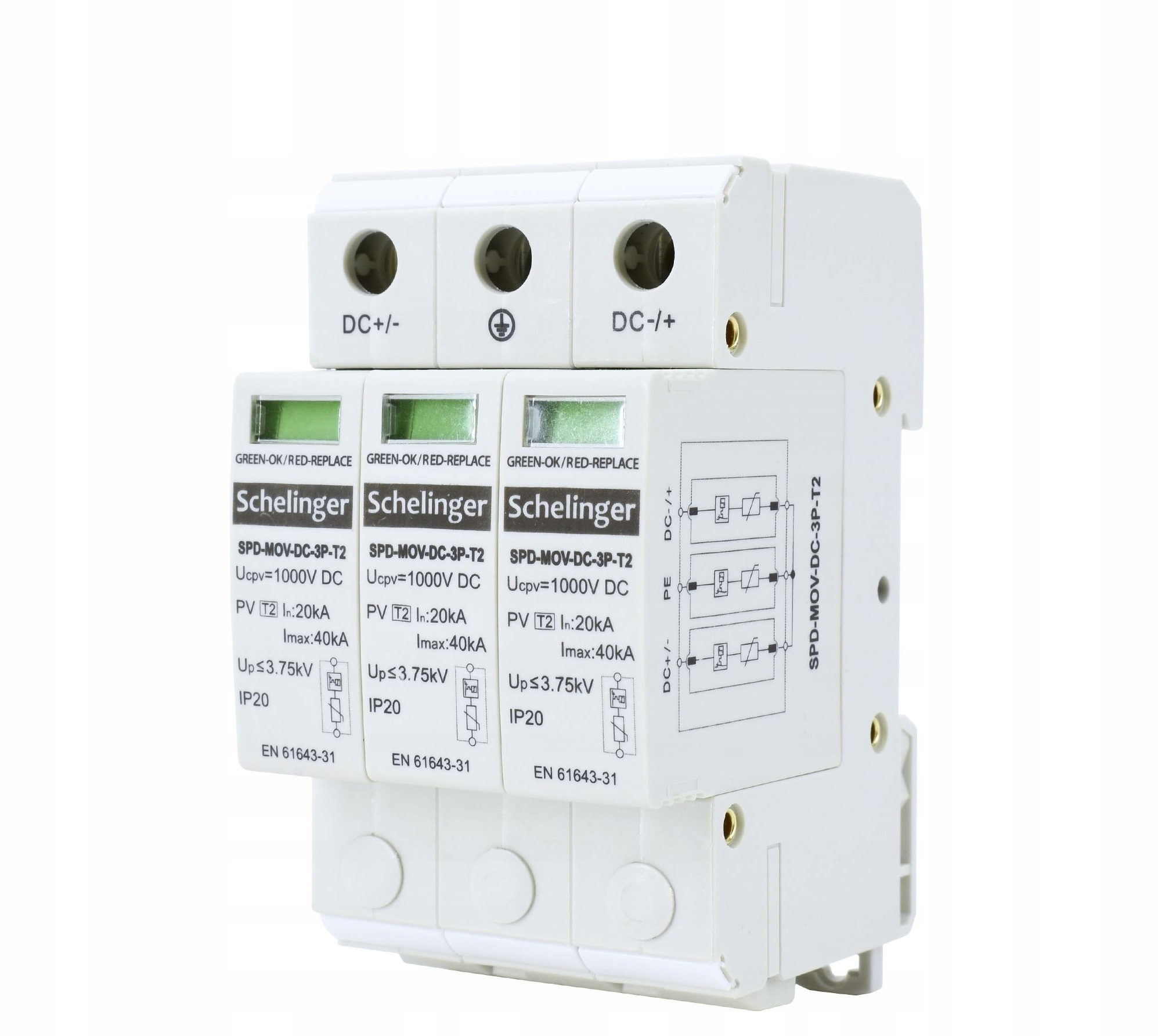 

Ogranicznik Przepięć 3P DC 1000V T2 Schelinger