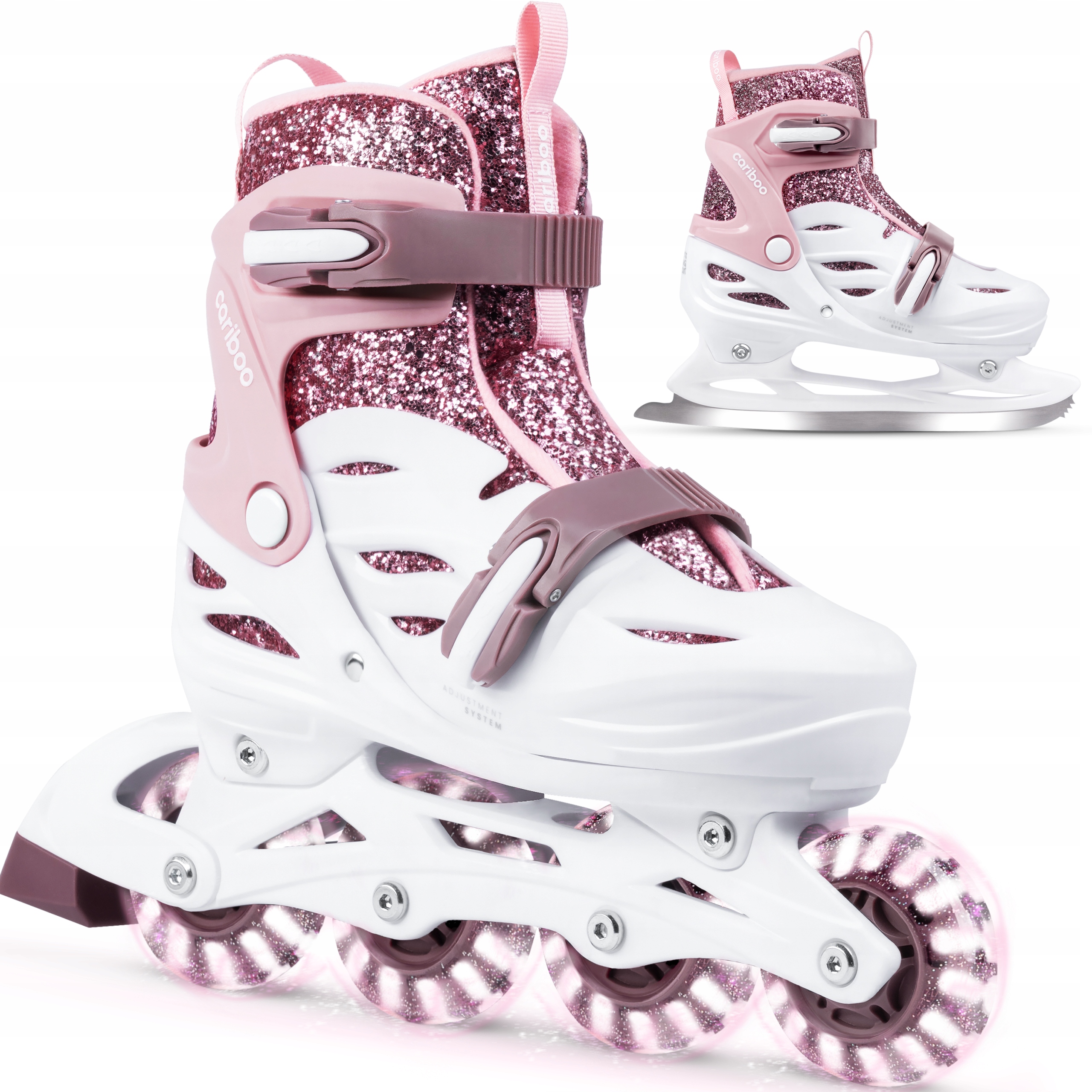 Cariboo Ballerina 2w1 Rolki Łyżwy Regulowane LED Kauczukowe - M