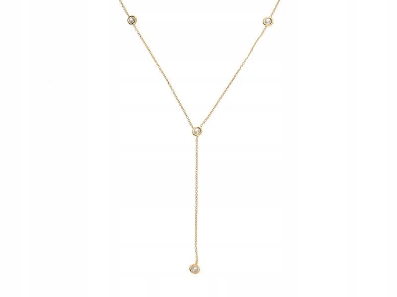 Zlatý náhrdelník 585 s kravatou zdobený lesklými zirkony jako dárek