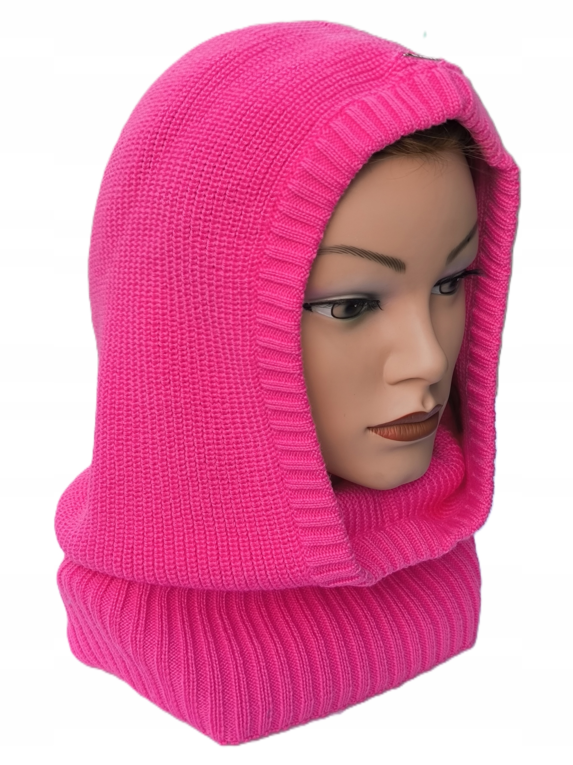Růžová Fuchsiová Módní vlněný nákrčník kukla balaclava kapuce Merino Loman